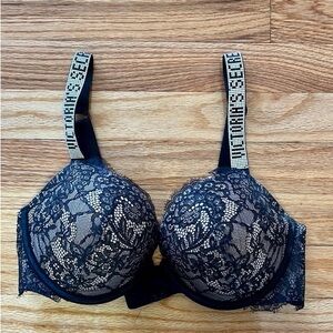 Victoria secret black lace with stones very sexy push up bra size 34c
